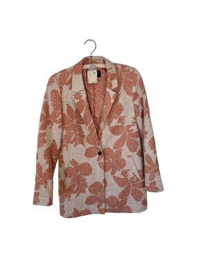 ESPRIT Womens Cream and Rust Hibiscus Pattern Blazer Size Small Button Pockets